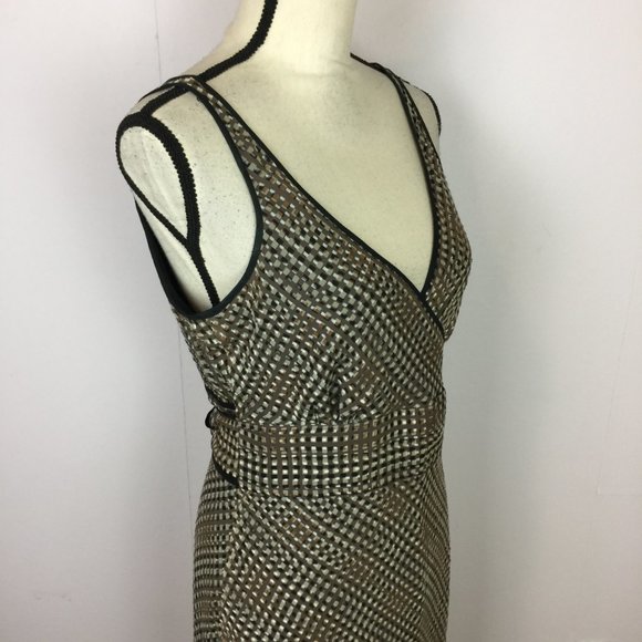 J Crew Sophia Midi Silk Dress Size 10 Womans Black Brown Plaid V-Neck Sleeveless - Picture 5 of 13